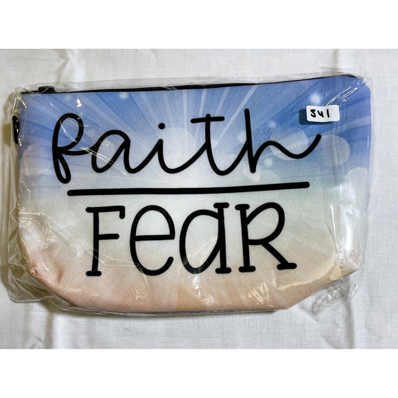Unbranded Handbags - Unbranded Pouch Women Small Blue Peach NEW Faith Over Fear Zipper Makeup Bag